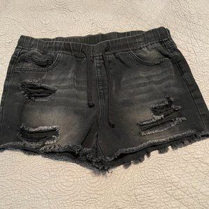 YMI Jean Shorts. Black. Distressed. Raw Hem. Drawstring/Elastic Waist.